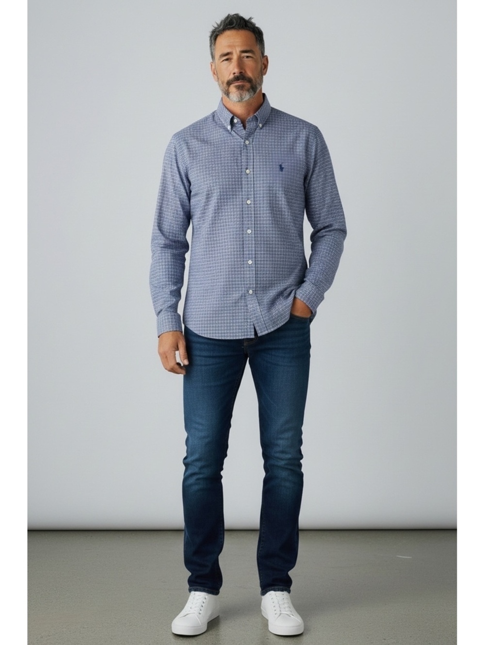 Polo Ralph Lauren Men's Classic Fit Performance Blue Check Button-Down Shirt, M